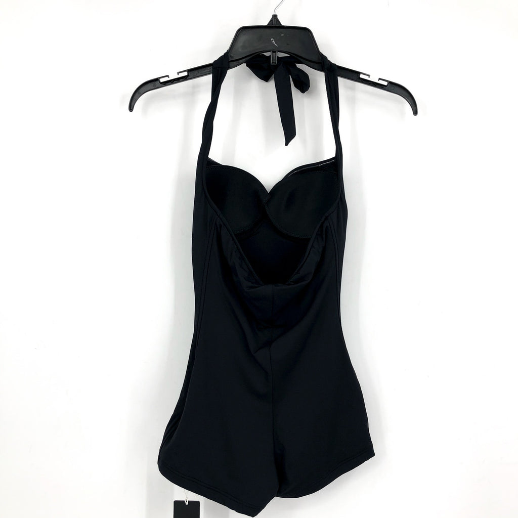 SEAFOLLY COLLECTIVE Women's Boyleg One Piece Swimsuit Size 2 Black Tie Neck NWT