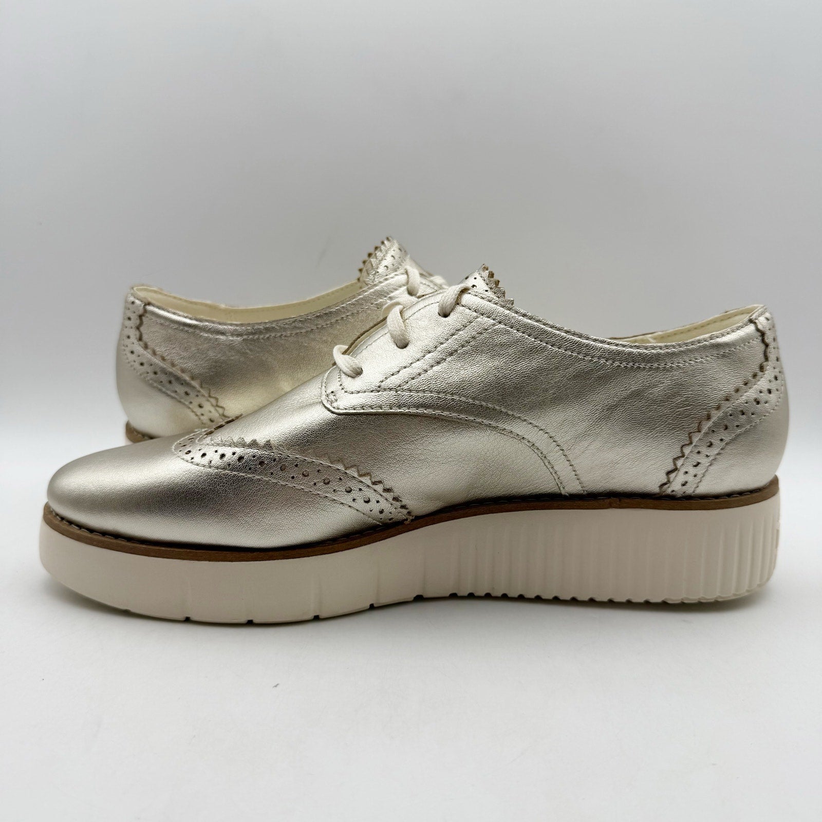 Cole Haan Womens Grand City Platform Oxfords Size 9 Gold Metallic Shoes NWOB