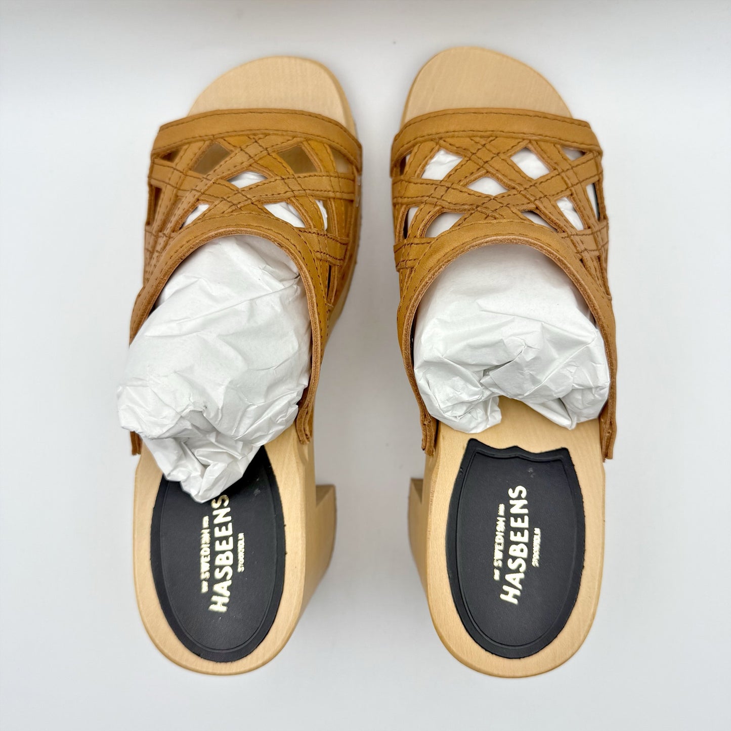 Swedish Hasbeens Womens Basket Clogs EU 38 US 8 M Brown Leather NWOB