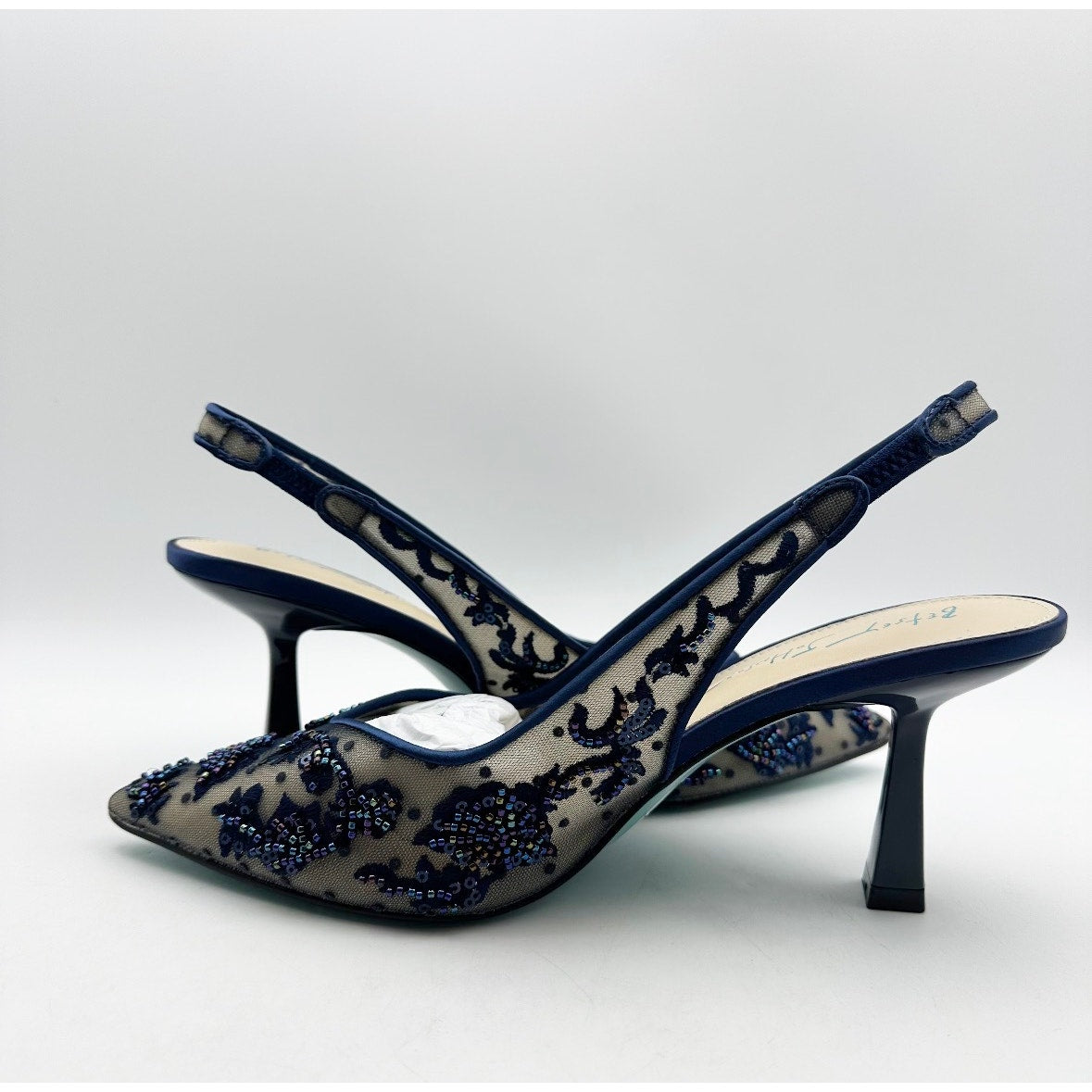 Blue Betsey Johnson Womens Nikki High Heels Size 7 Navy Blue Lace Sling Back NIB