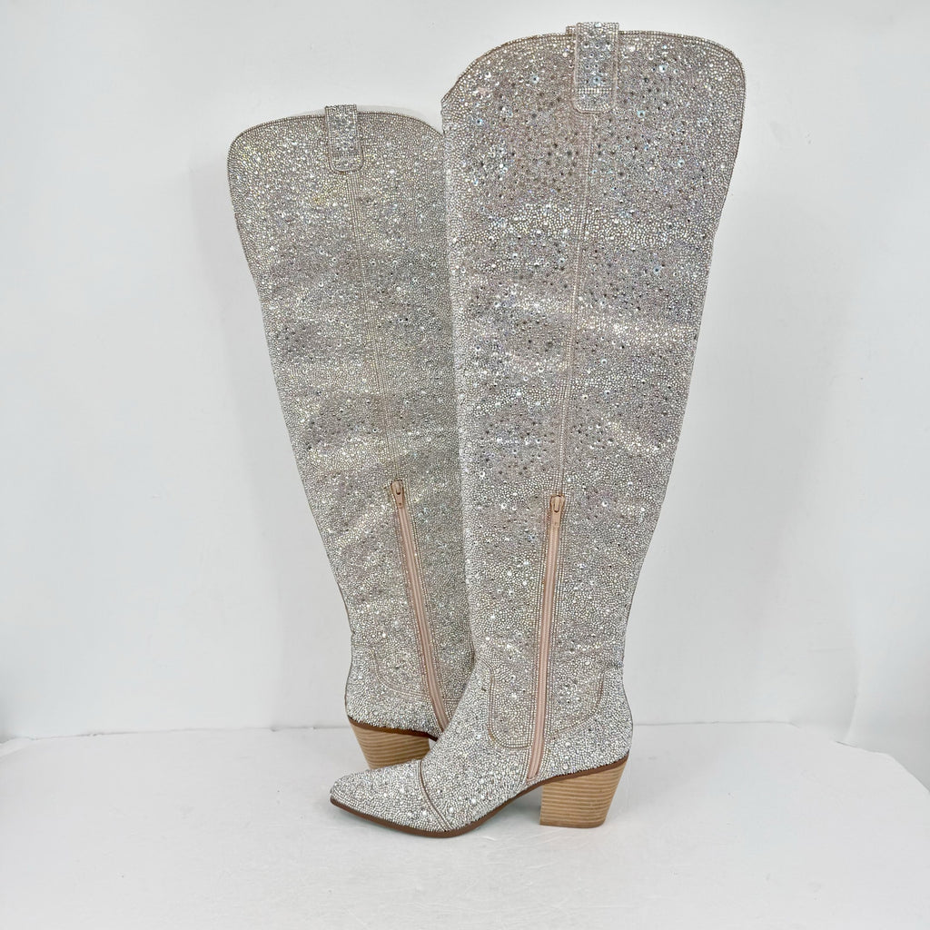 Betsey Johnson Womens Rodeo Over the Knee Boot US 11 Multicolor Rhinestone NWOB