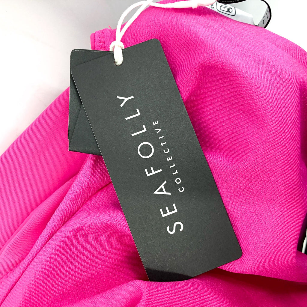 SEAFOLLY Women's Cross Back One Piece Swimsuit Size 12 Hot Pink Plunge Neck NWT