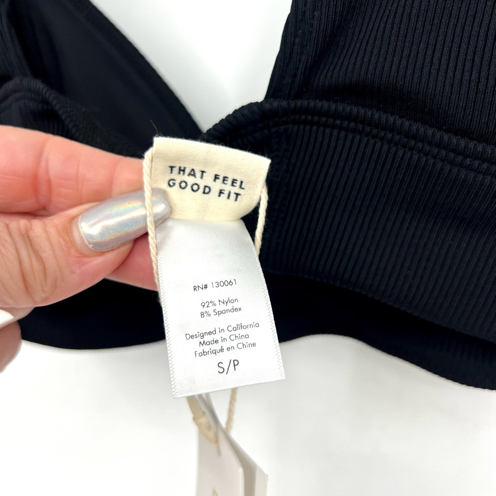 L*SPACE Women's Hailey Rib Bikini Top Small Black Sweetheart Neck NWT