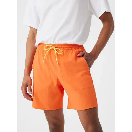 OUTDOOR VOICES Mens SolarCool 7" Beach Shorts Hibiscus Orange LARGE