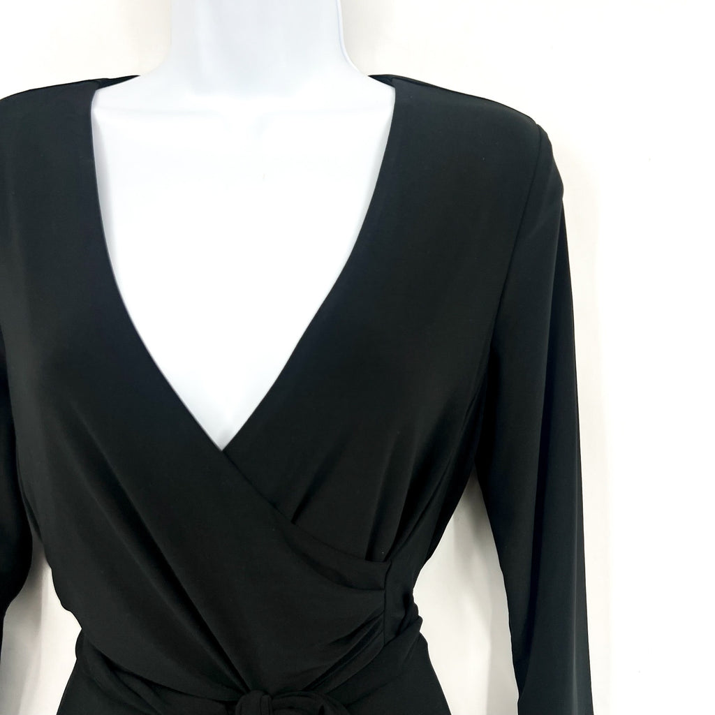 LAUREN RALPH LAUREN Surplice Jersey Dress Size 6 Black 3/4 Sleeves Belted NWT
