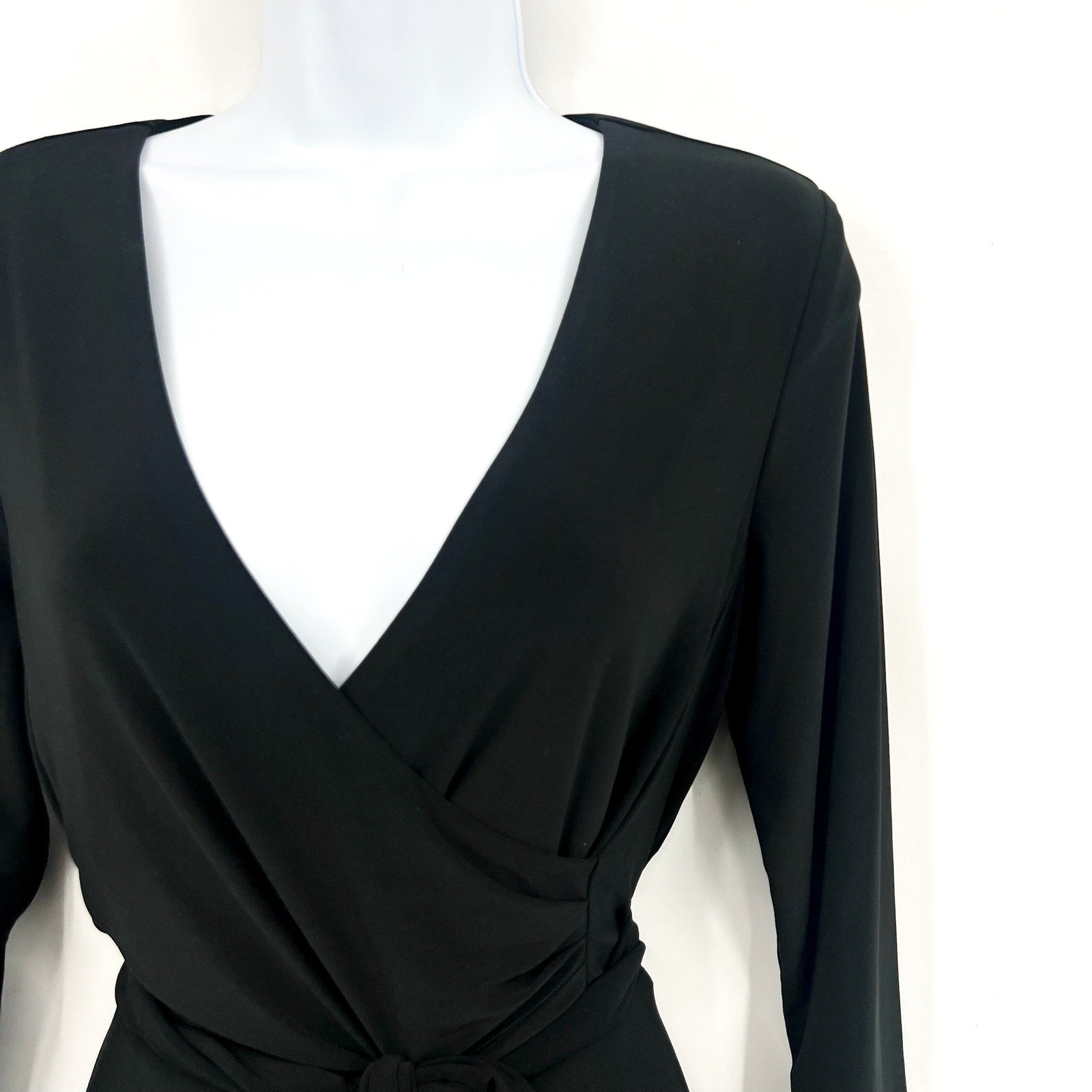 LAUREN RALPH LAUREN Surplice Jersey Dress Size 6 Black 3/4 Sleeves Belted NWT