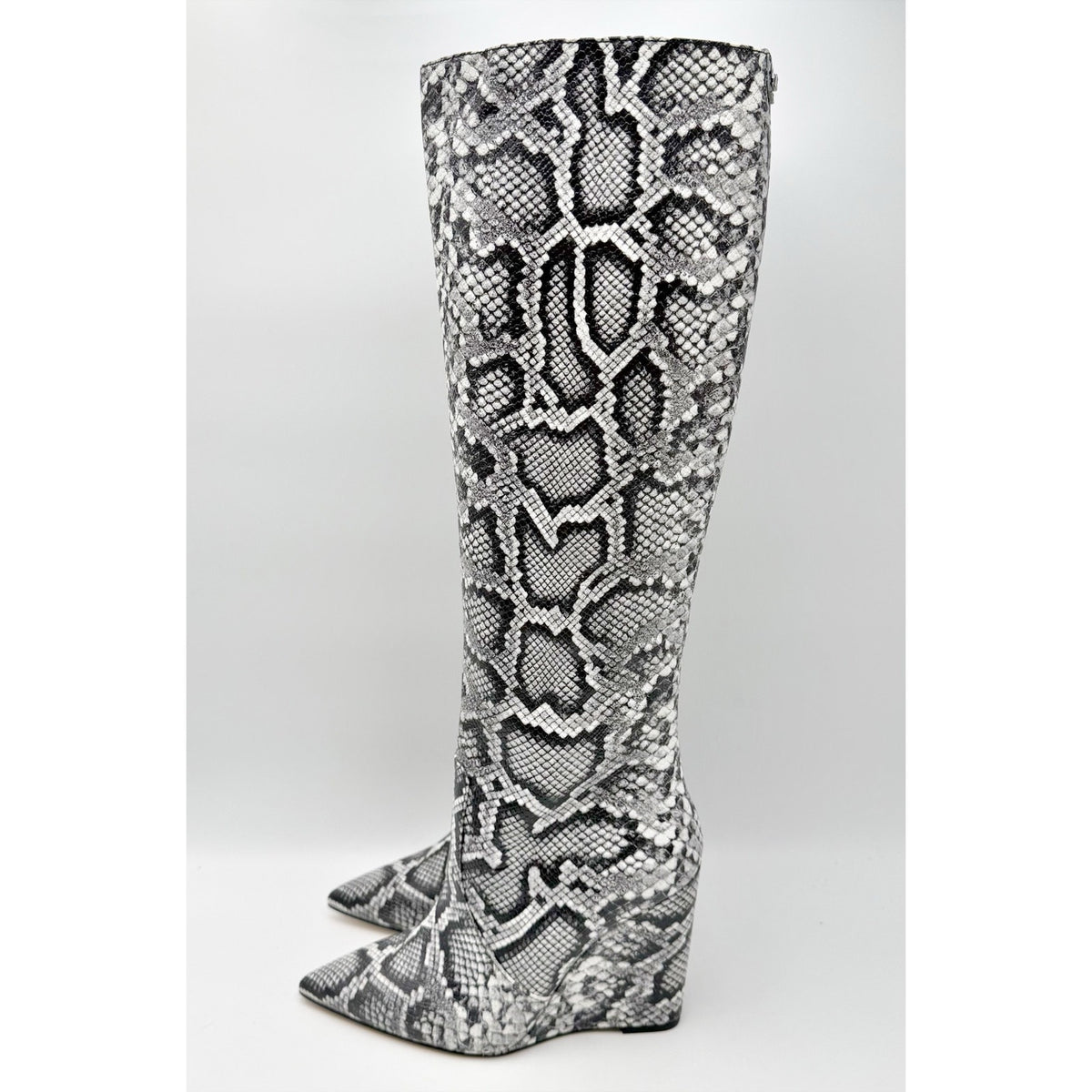 Michael Kors Womens Isra Knee High Wedge Boots Size 5.5 Black Snake Leather NWOB