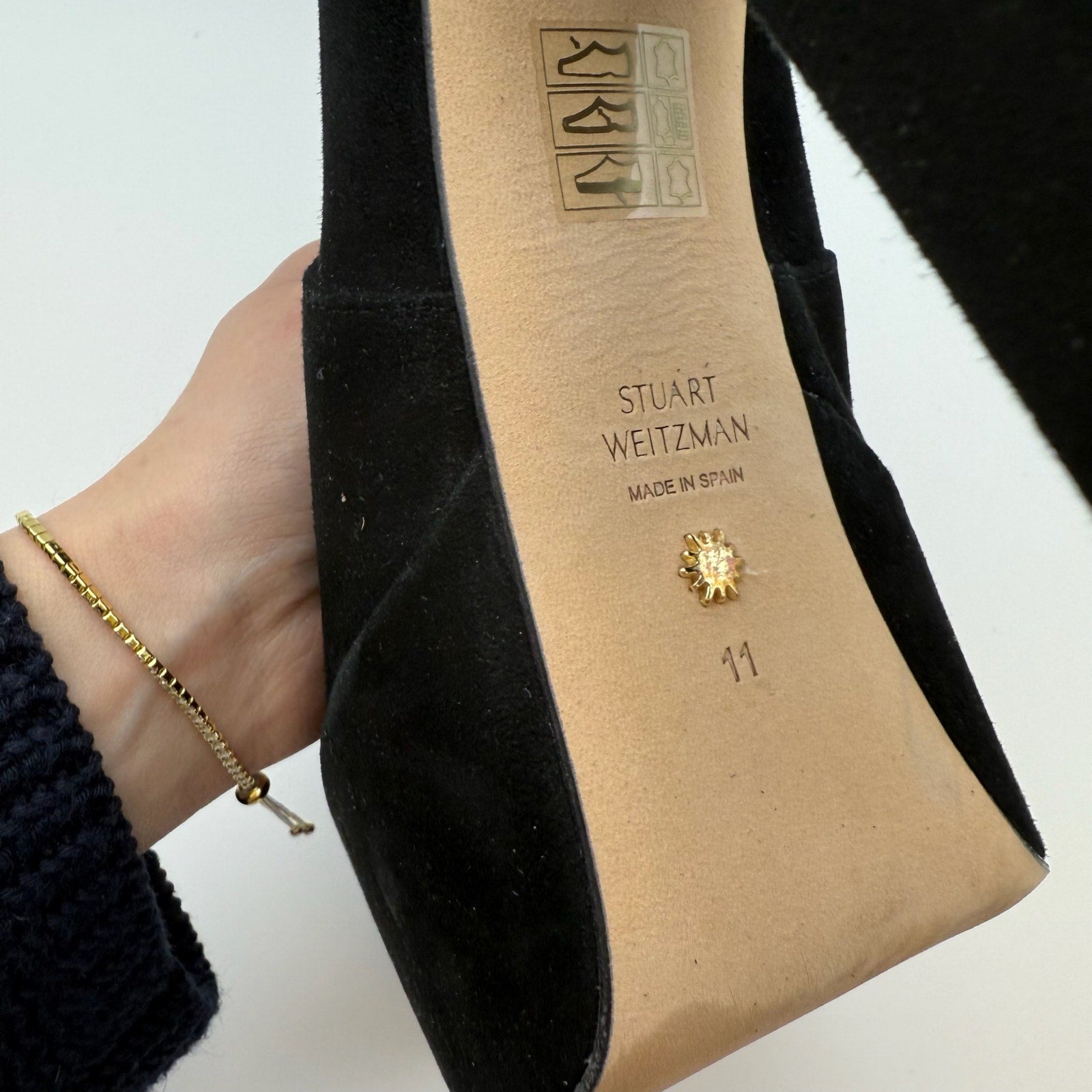 Stuart Weitzman Skyhigh 145 Platform Booties Size 11 Black Stretch Suede NWOB