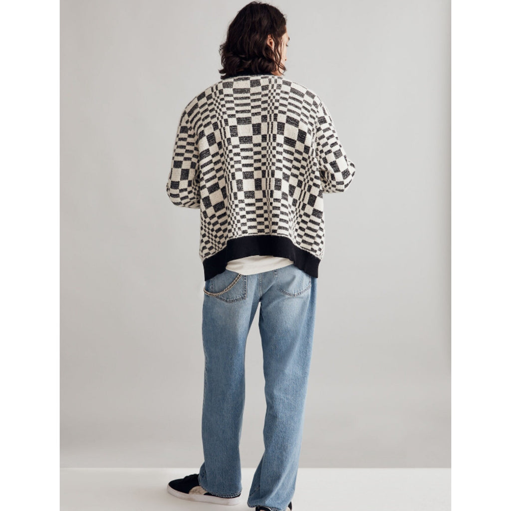 Corridor Mens Optic Alpaca Cardigan XL Black Check Print Sweater NH809 NWT
