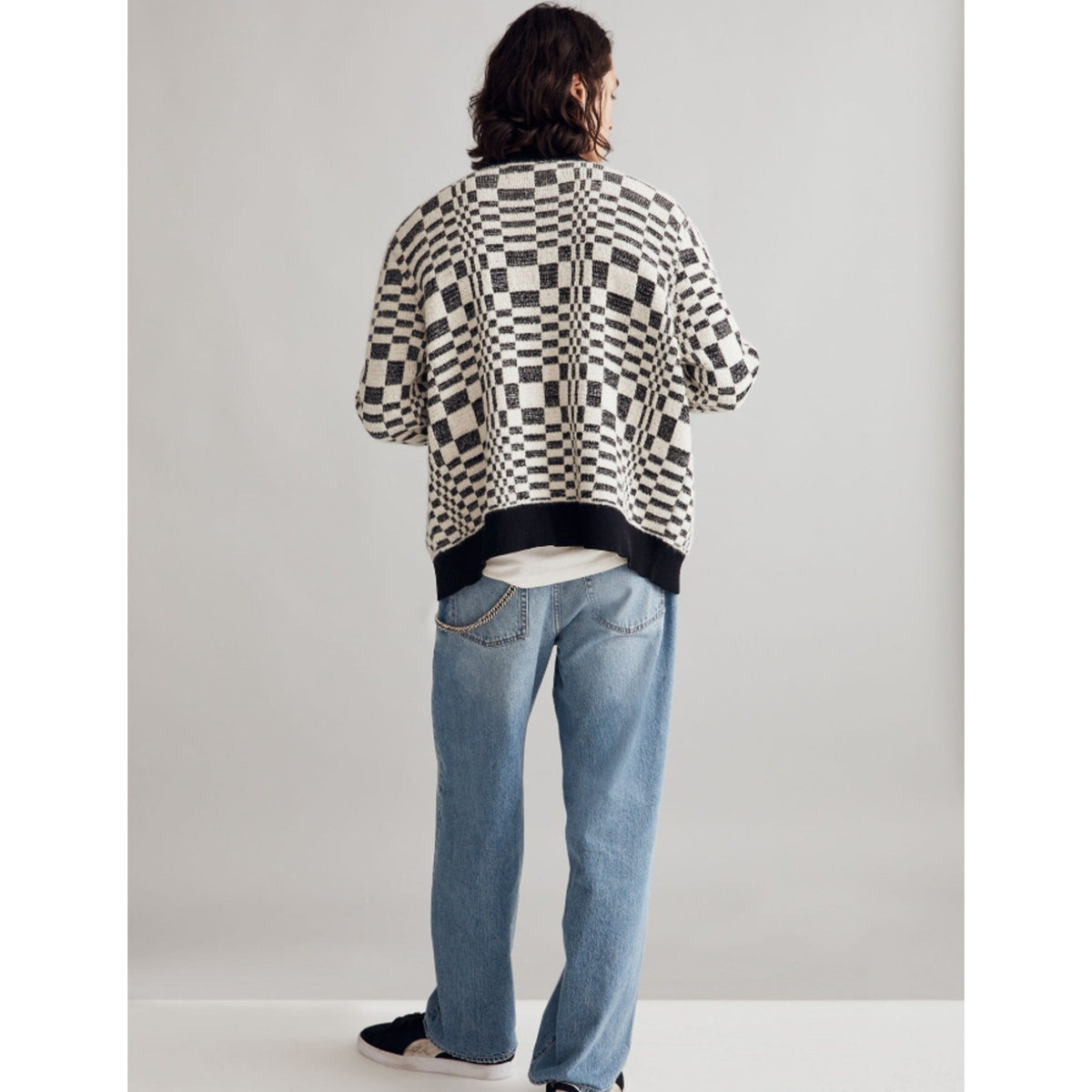 Corridor Mens Optic Alpaca Cardigan XL Black Check Print Sweater NH809 NWT
