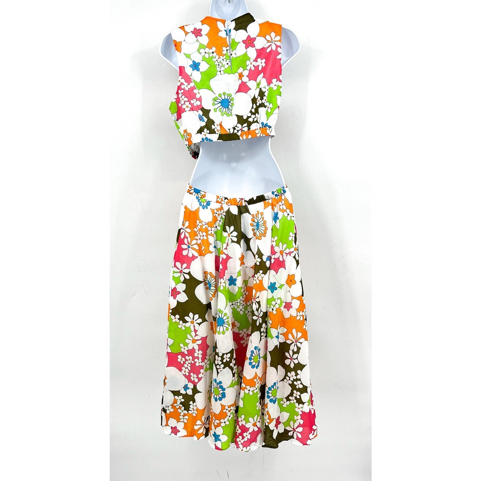 Trina Turk Womens Floral Artimo Midi Dress Medium White Multi Cut Out Casual NWT