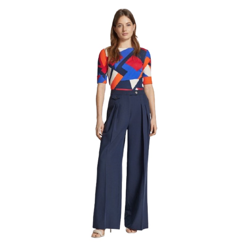 LAUREN RALPH LAUREN Judy Top Large Blue Red Geometric Mid-Sleeve NWT