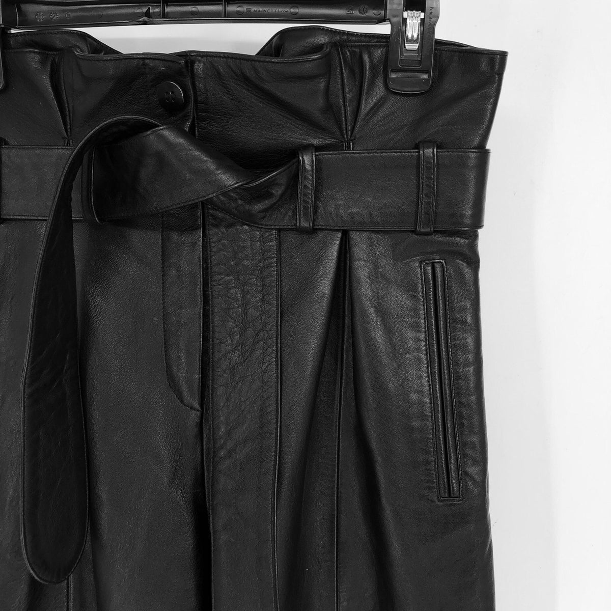 ATTICO Women's Leather Paper Bag Pants IT 40 US Small Black Tie Cuff Belted NWT