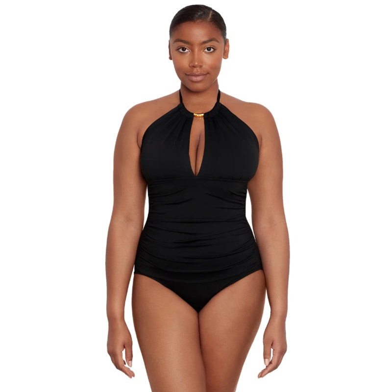 LAUREN RALPH LAUREN High Neck One-Piece Swimsuit 8 Black Beach Club Solids NWT