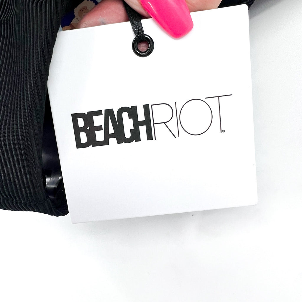 BEACH RIOT Women's Highway Bikini Bottoms Large Black Ribbed High Waist NWT