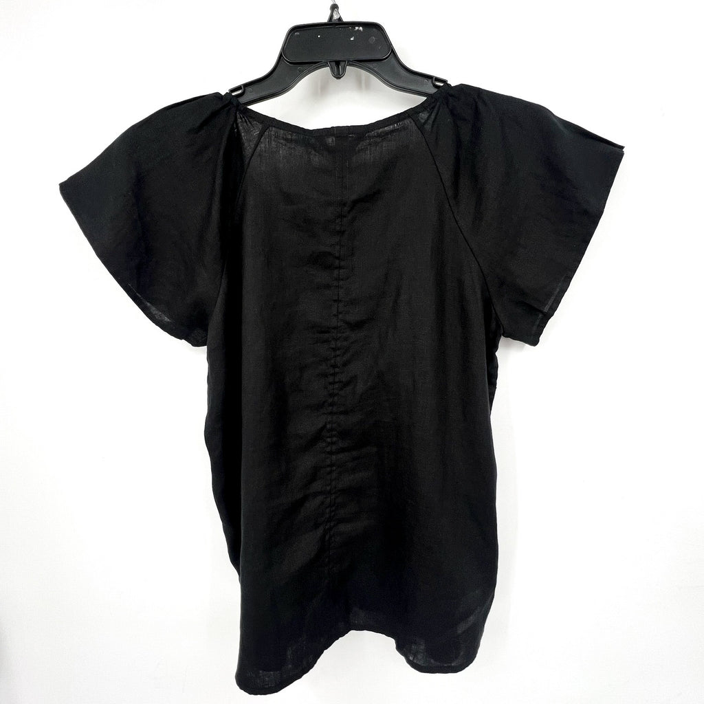 TOMMY BAHAMA Coastalina Linen Top Small Black Short Sleeve V-Neck Flutter NWT