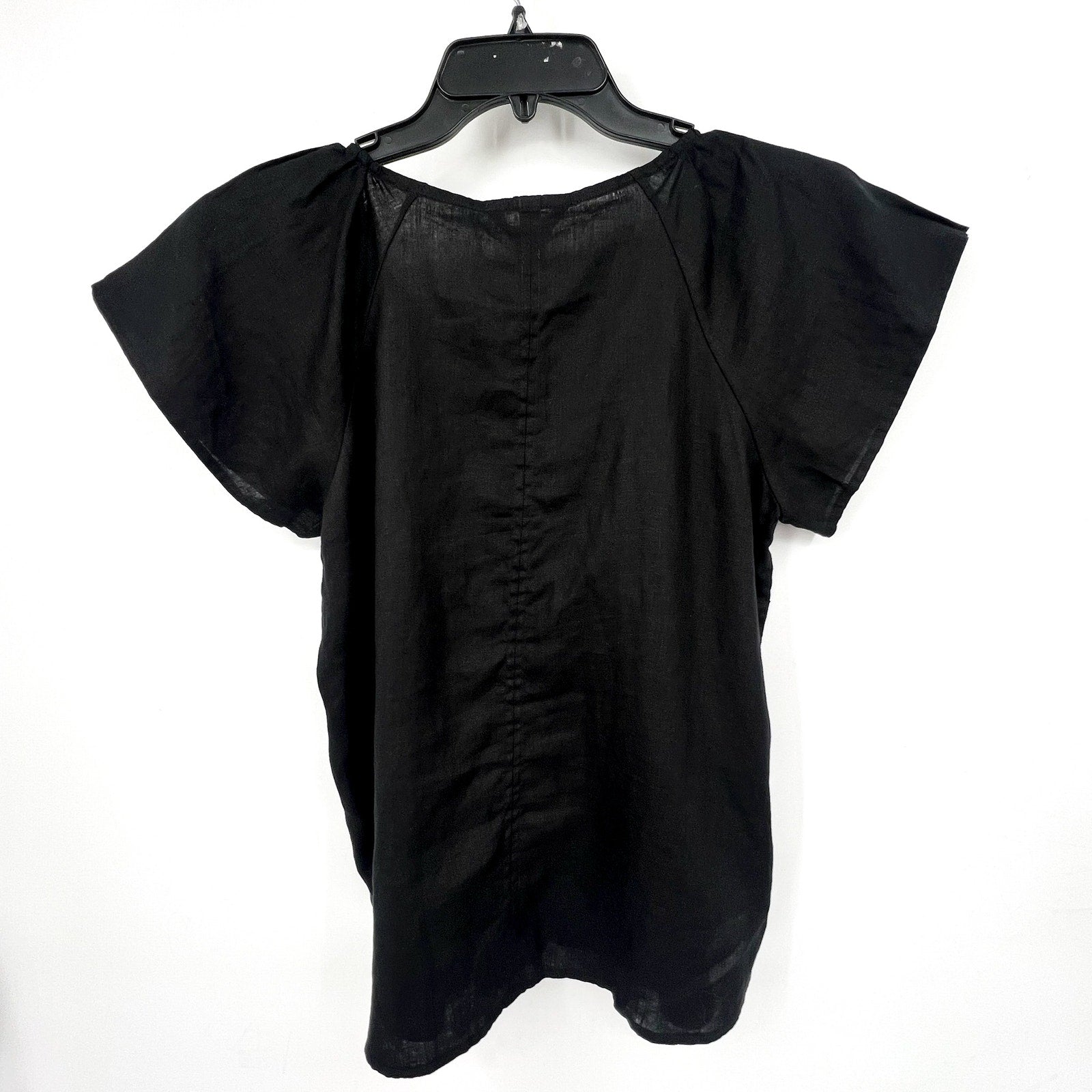 TOMMY BAHAMA Coastalina Linen Top Small Black Short Sleeve V-Neck Flutter NWT