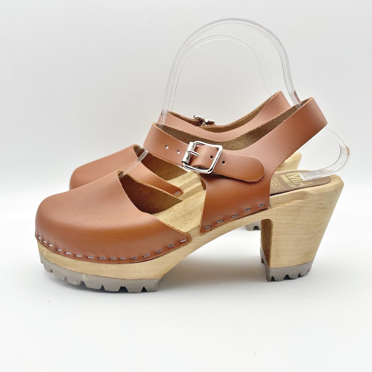 MIA Womens Abba Leather Clogs EU 38 US 8 M Brown Wooden Heel NWOB