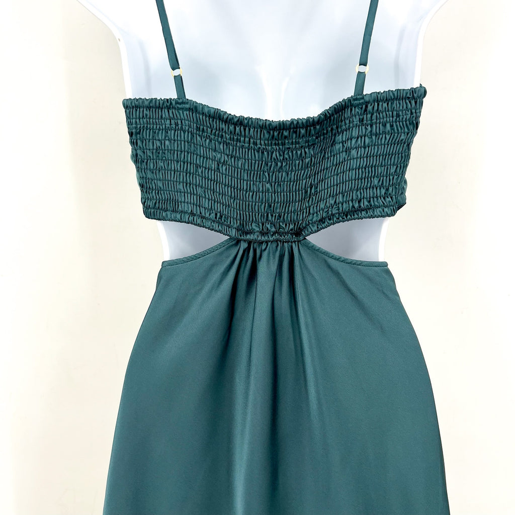 SHOW ME YOUR MUMU Women Codie Cut Out Dress Large Jade Luxe Satin Sleeveless NWT