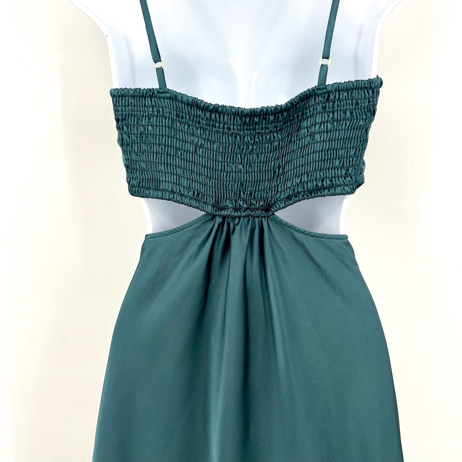 SHOW ME YOUR MUMU Women Codie Cut Out Dress Large Jade Luxe Satin Sleeveless NWT