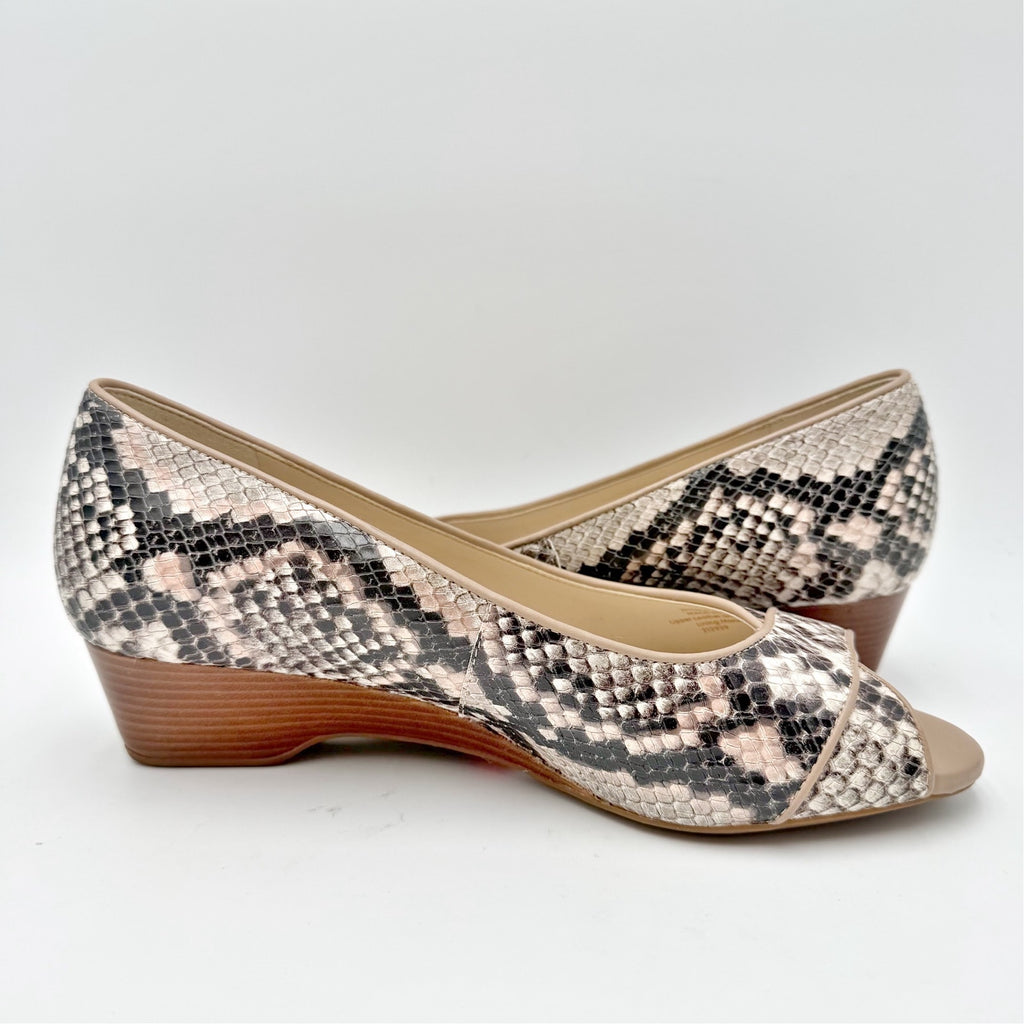 Cole Haan Womens Go-To Wedge Sandals Size 7 B Brown Snakeskin Leather NIB