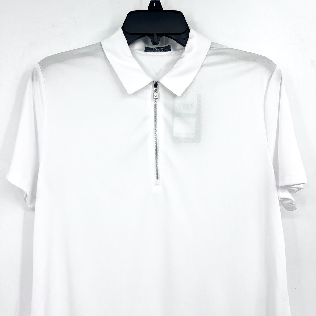 CALLAWAY 1/4 Zip Short Sleeve Golf Polo Shirt Large Brilliant White Heather NWT