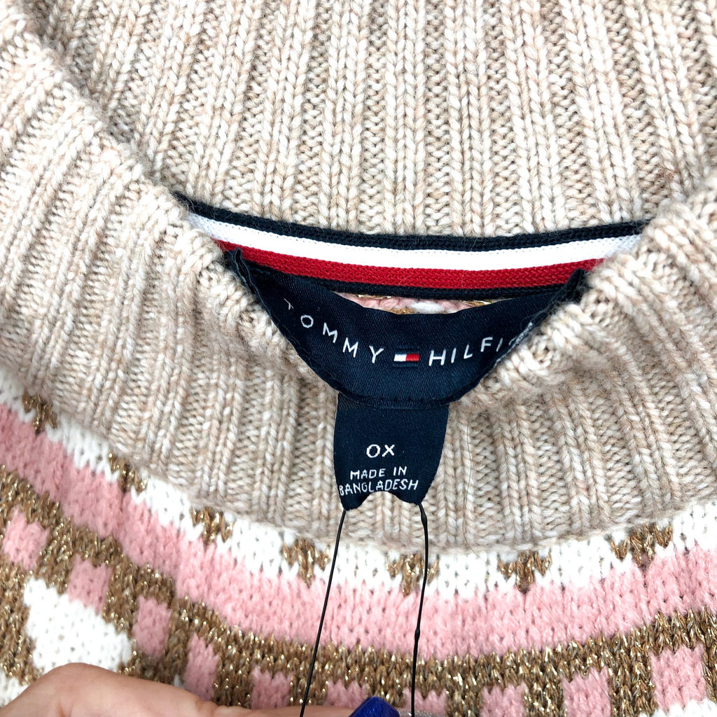 TOMMY HILFIGER Half Snowflake Sweater 0X Beige Raglan Pullover NWT