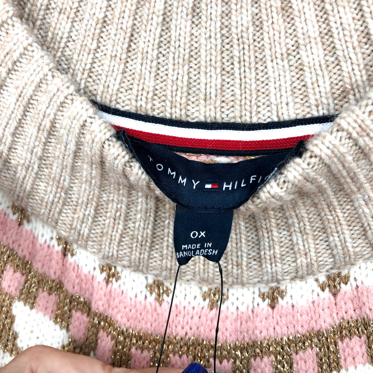 TOMMY HILFIGER Half Snowflake Sweater 0X Beige Raglan Pullover NWT