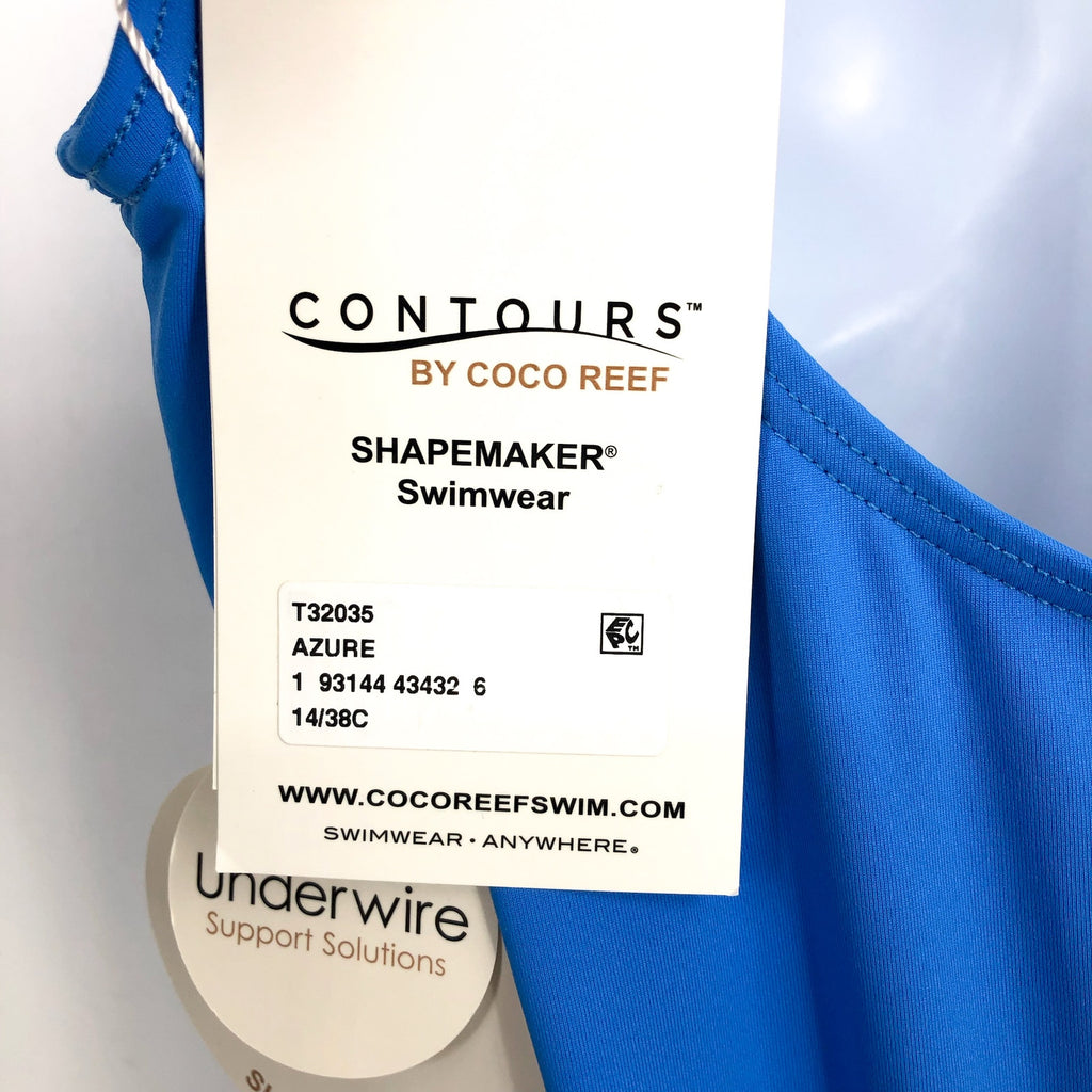 CONTOURS COCO REEF One Piece Swimsuit 14 38C Azure Blue V-Neck Underwire NWT