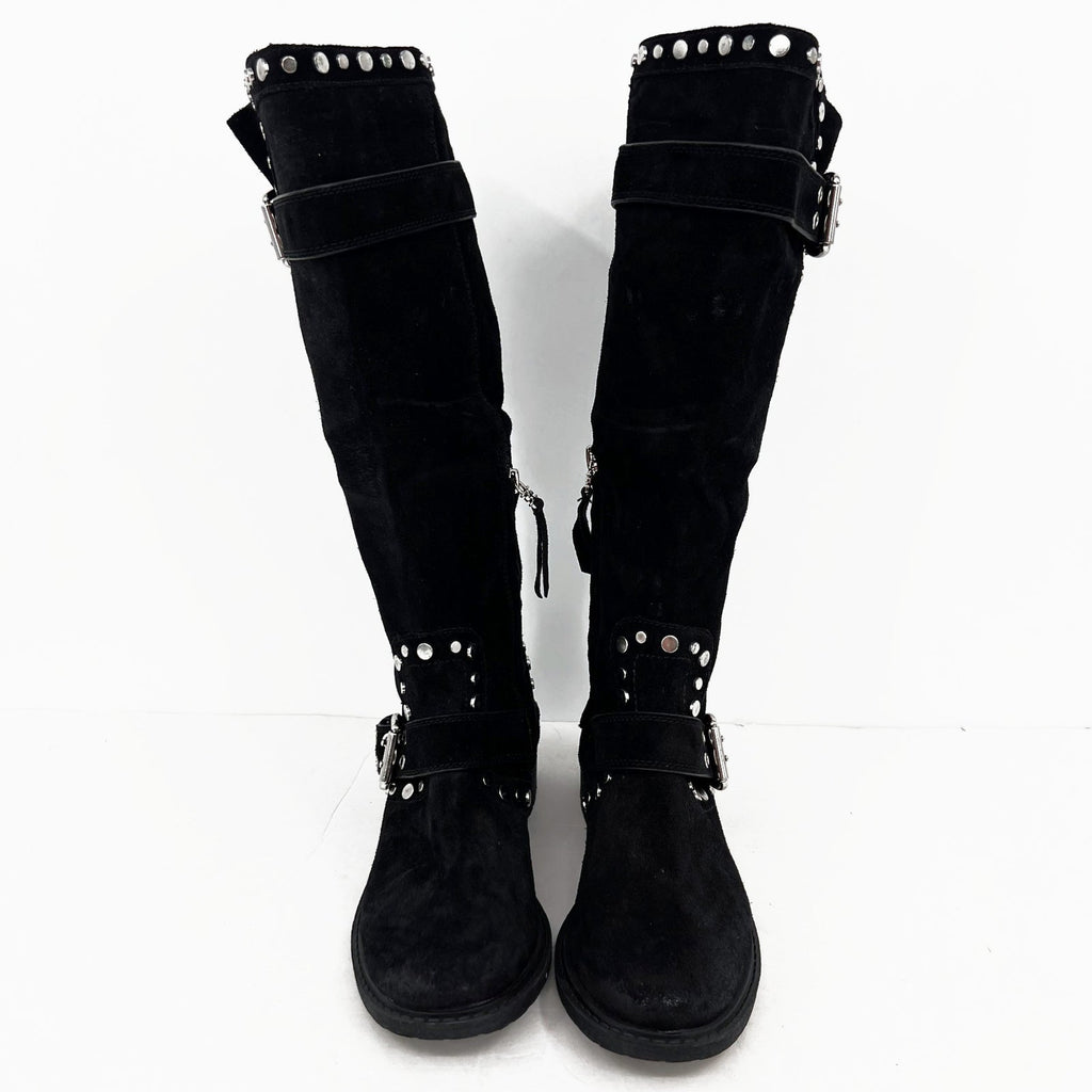 Sam Edelman Womens Deryn Studded Knee High Boots Size 7 EU 37 Black Suede NWOB