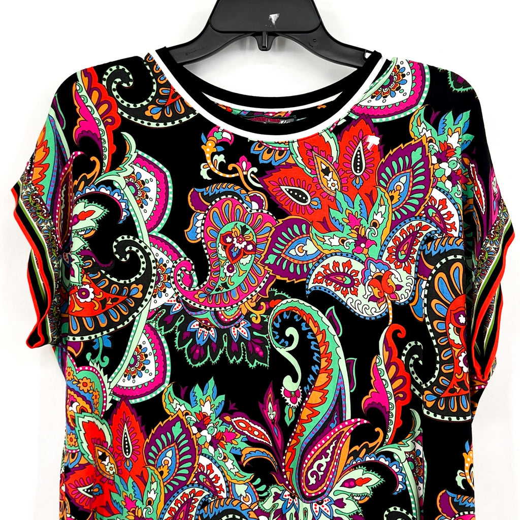 JOHNNY WAS Women's The Janie Favorite Relaxed Tee Medium Black Multi Print NWT