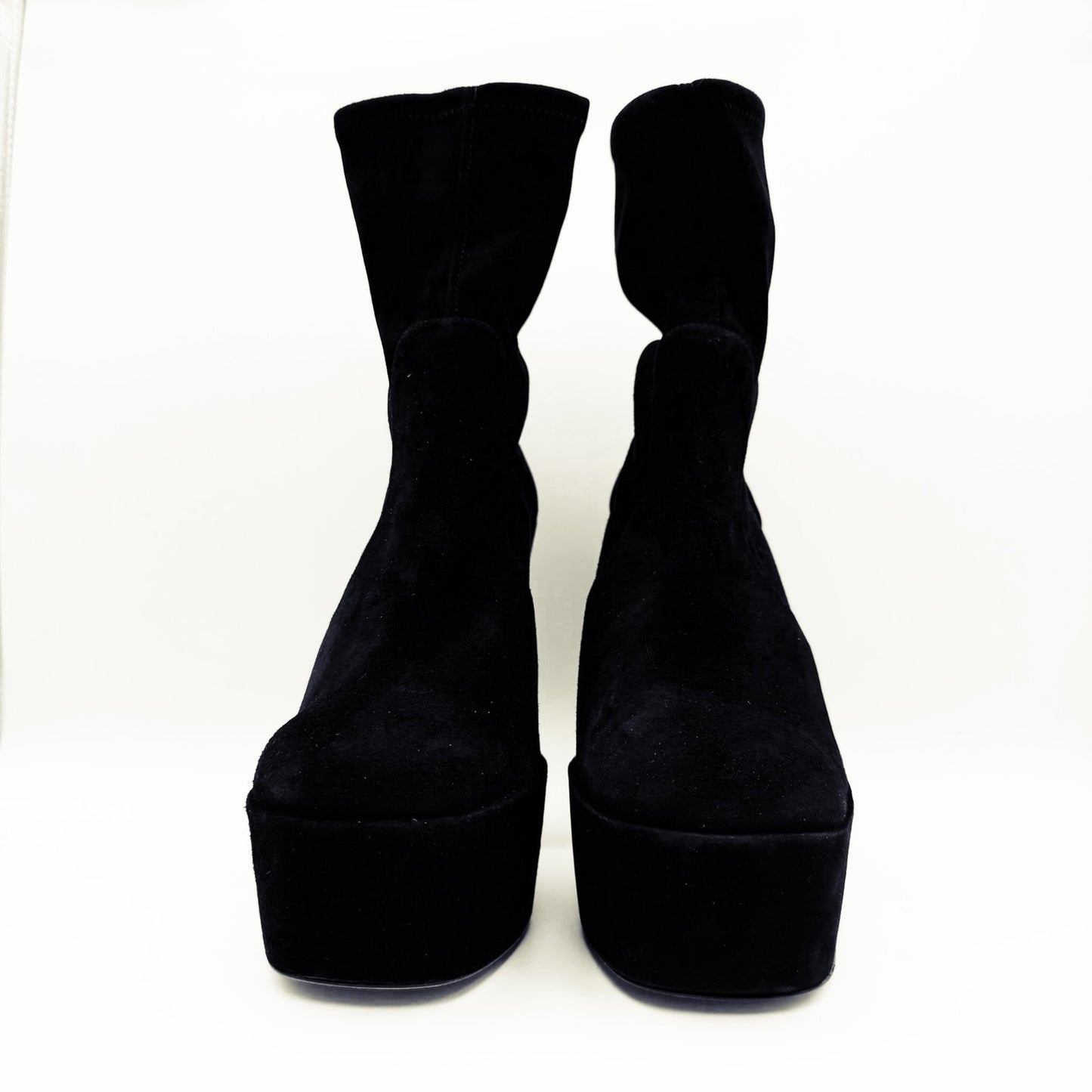 Stuart Weitzman Skyhigh 145 Platform Booties US 11 Black Stretch Suede NWOB