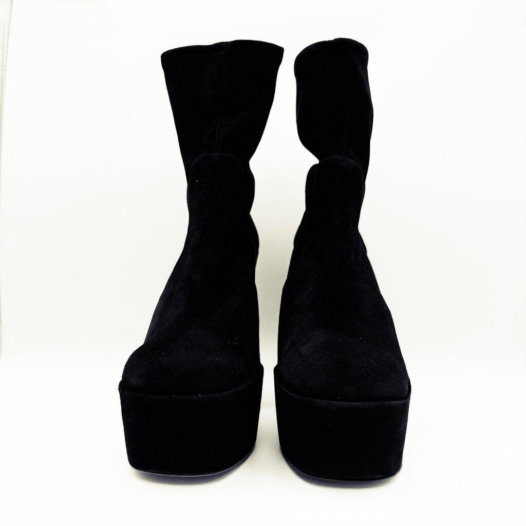 Stuart Weitzman Skyhigh 145 Platform Booties Size 11 Black Stretch Suede NWOB
