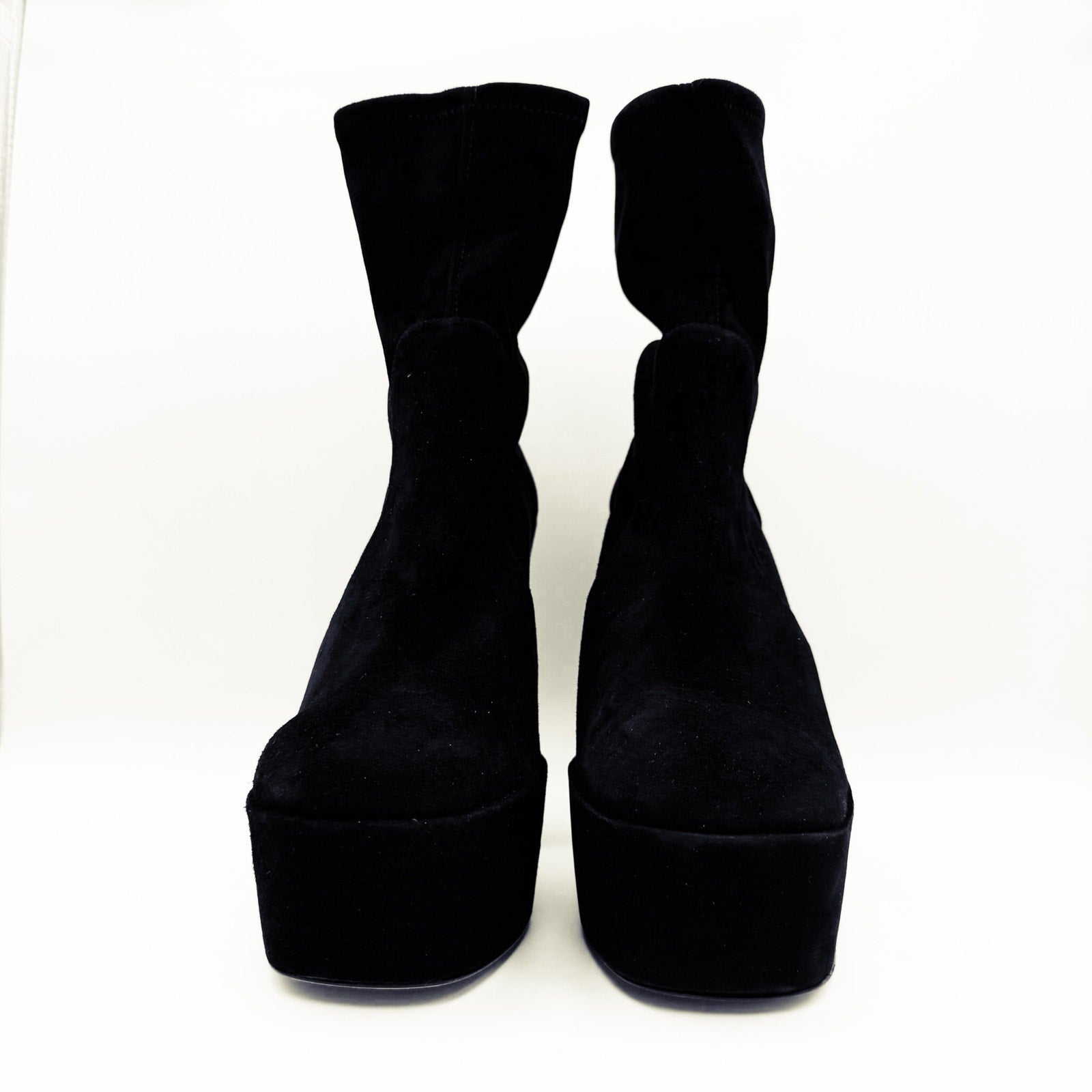 Stuart Weitzman Skyhigh 145 Platform Booties Size 11 Black Stretch Suede NWOB