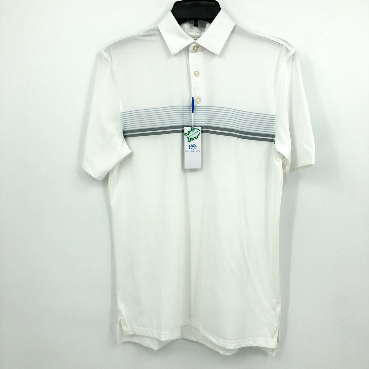 SOUTHERN TIDE Men Driver Wildwood Stripe Polo Shirt Small White Short Sleeve NWT