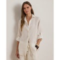 LAUREN RALPH LAUREN Womens Linen Shirt Medium White Roll Tab Sleeve NWT