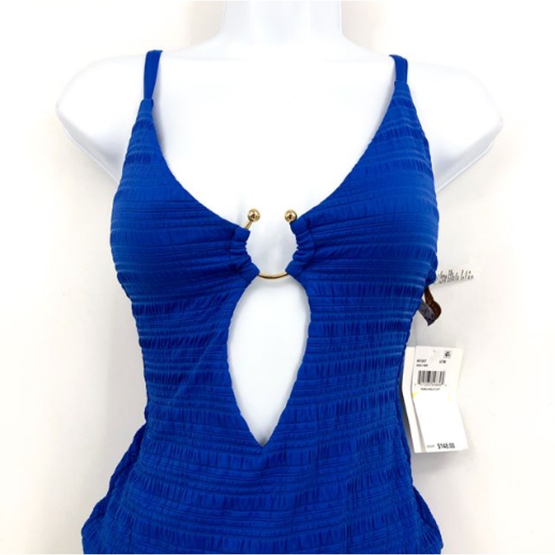 BECCA Women's Coast Ariyah Plunge One Piece Swimsuit Small Ultramarine Blue NWT