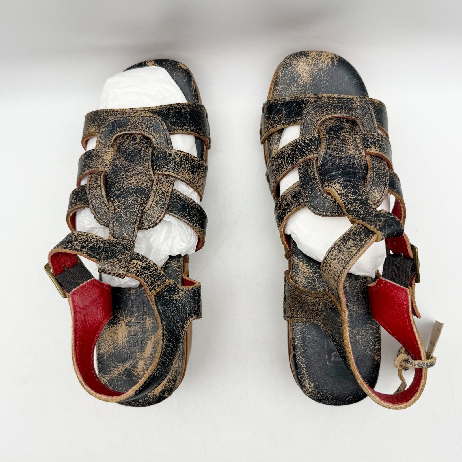 Bed Stu Womens Fabiola Sandals US 8.5 Black Distressed Leather NWT