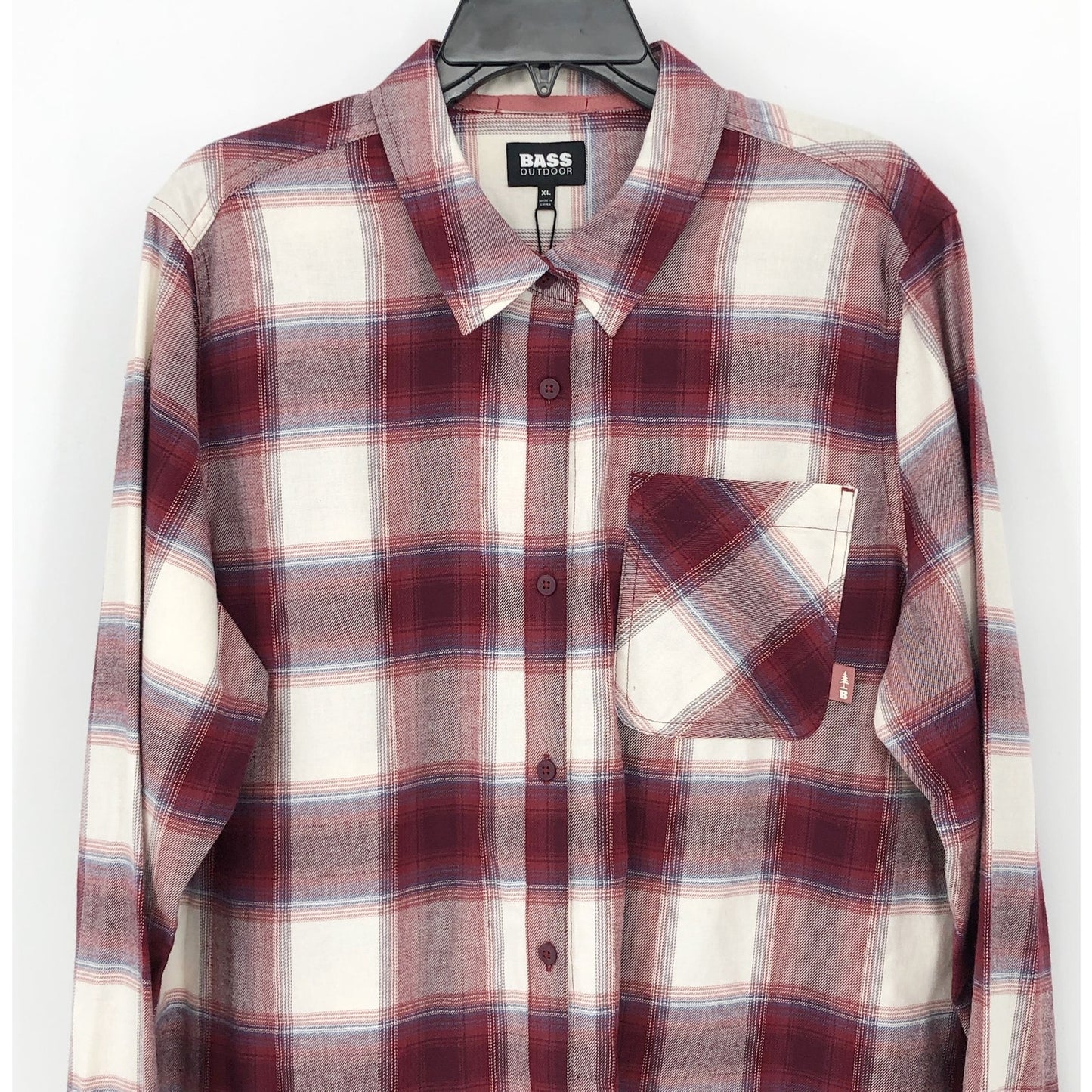 BASS OUTDOOR Men's Expedition Stretch Flannel Shirt XL Red White Plaid NWT