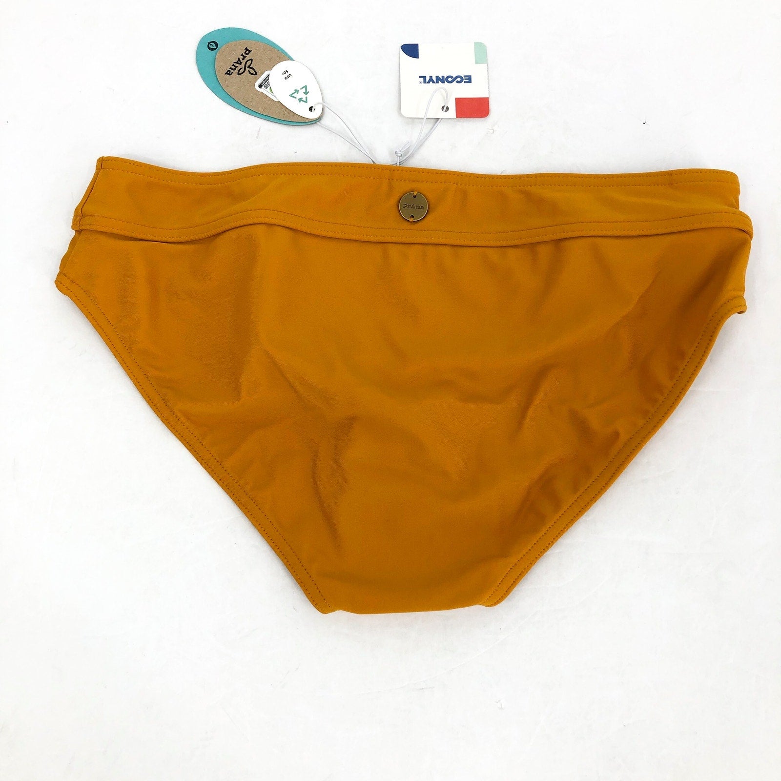 PRANA Womens Ramba Bikini Bottom Medium Yellow Deep Solstice Banded Waist NWT