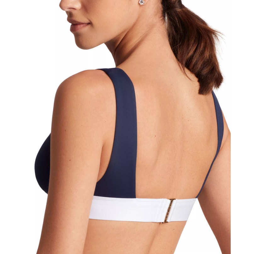 LAUREN RALPH LAUREN Women's Banded V Neck Bikini Top Size 12 Blue Bel Air NWT