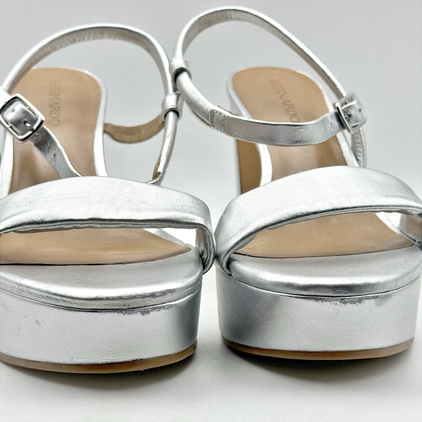 Bernardo Womens Ventura Platform Sandals US 8 M Silver Metallic Leather NWOB