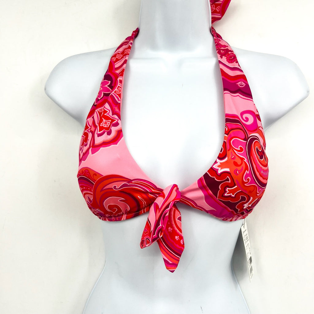 LAUREN RALPH LAUREN Provence Paisley Bikini Top Size 4 Pink Tie Front Halter NWT