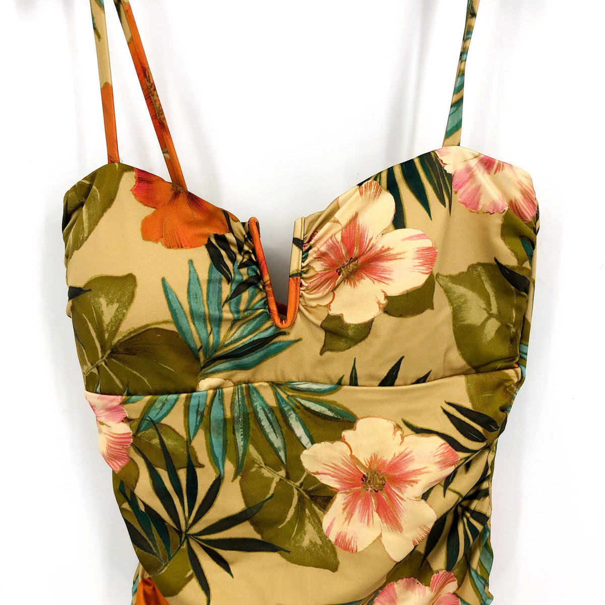 LAUREN RALPH LAUREN Island Tropical One Piece Swimsuit Size 12 Gold V-Wire NWT