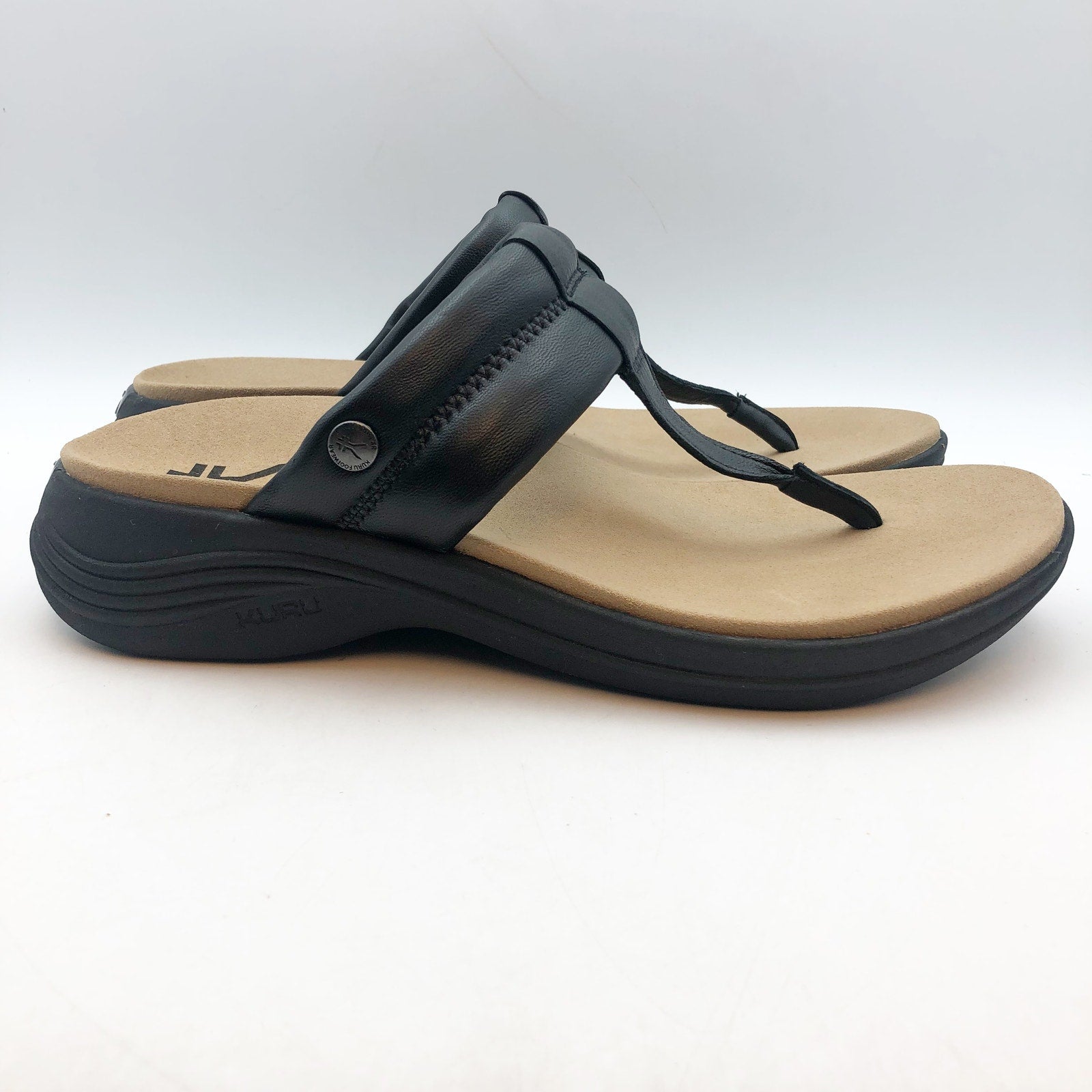 Kuru Womens CODA SUVI Flip Flop Sandals Size 11 Jet Black Leather NIB