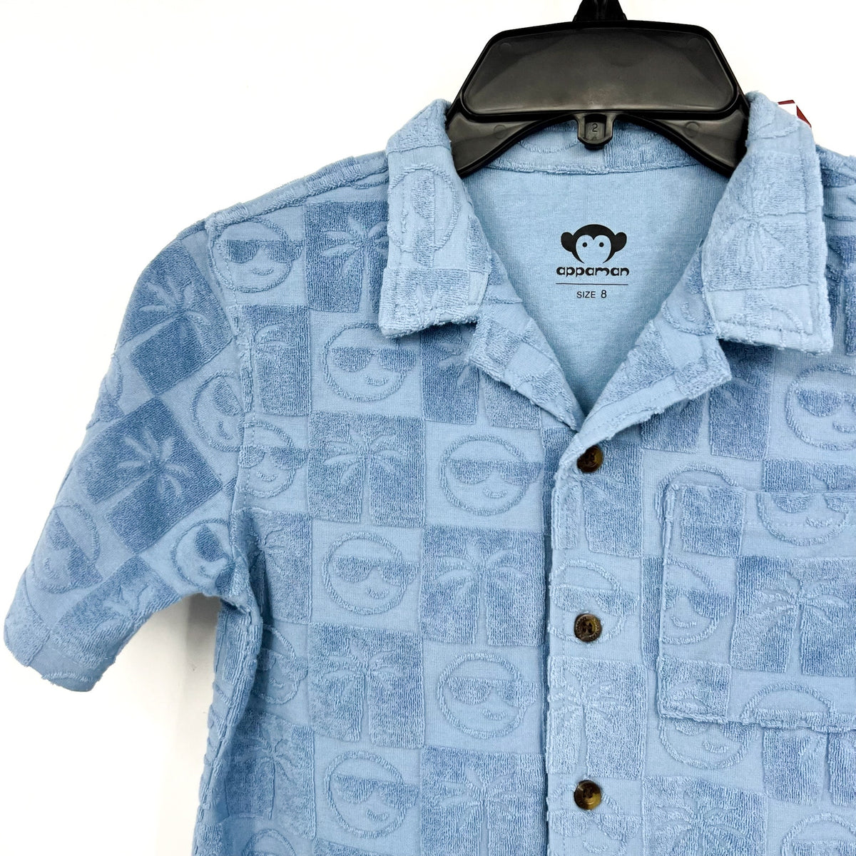 APPAMAN Boy's Resort Terry Shirt Size 8 Denim Blue Printed Short Sleeve NWT