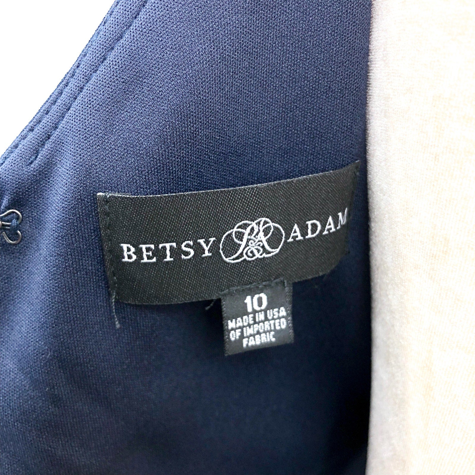 BETSY & ADAM Candace Long Cascade Dress 10 Navy Blue V- Neck Hi Low Crepe NWOT
