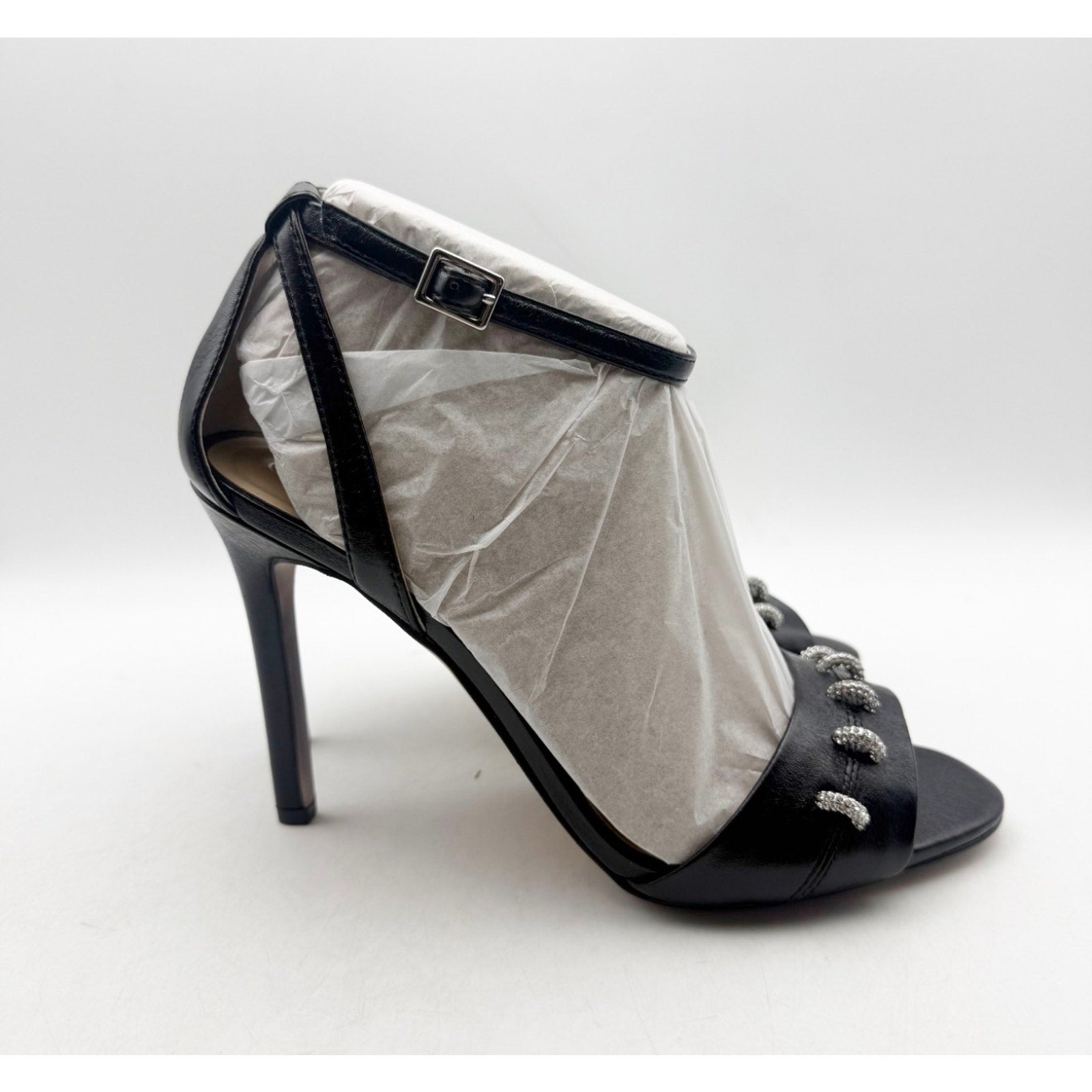 JESSICA SIMPSON Womens Juminee Stiletto Sandals Size 7.5 M Black Ankle Strap NIB