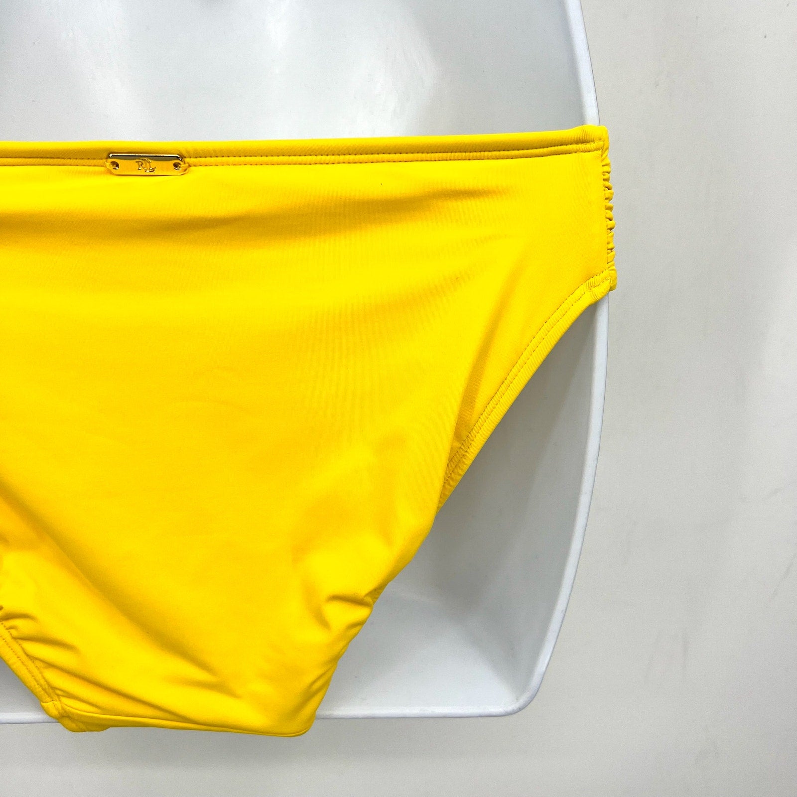 LAUREN RALPH LAUREN Shirred Hipster Bikini Bottom Size 4 Yellow Beach Club NWT