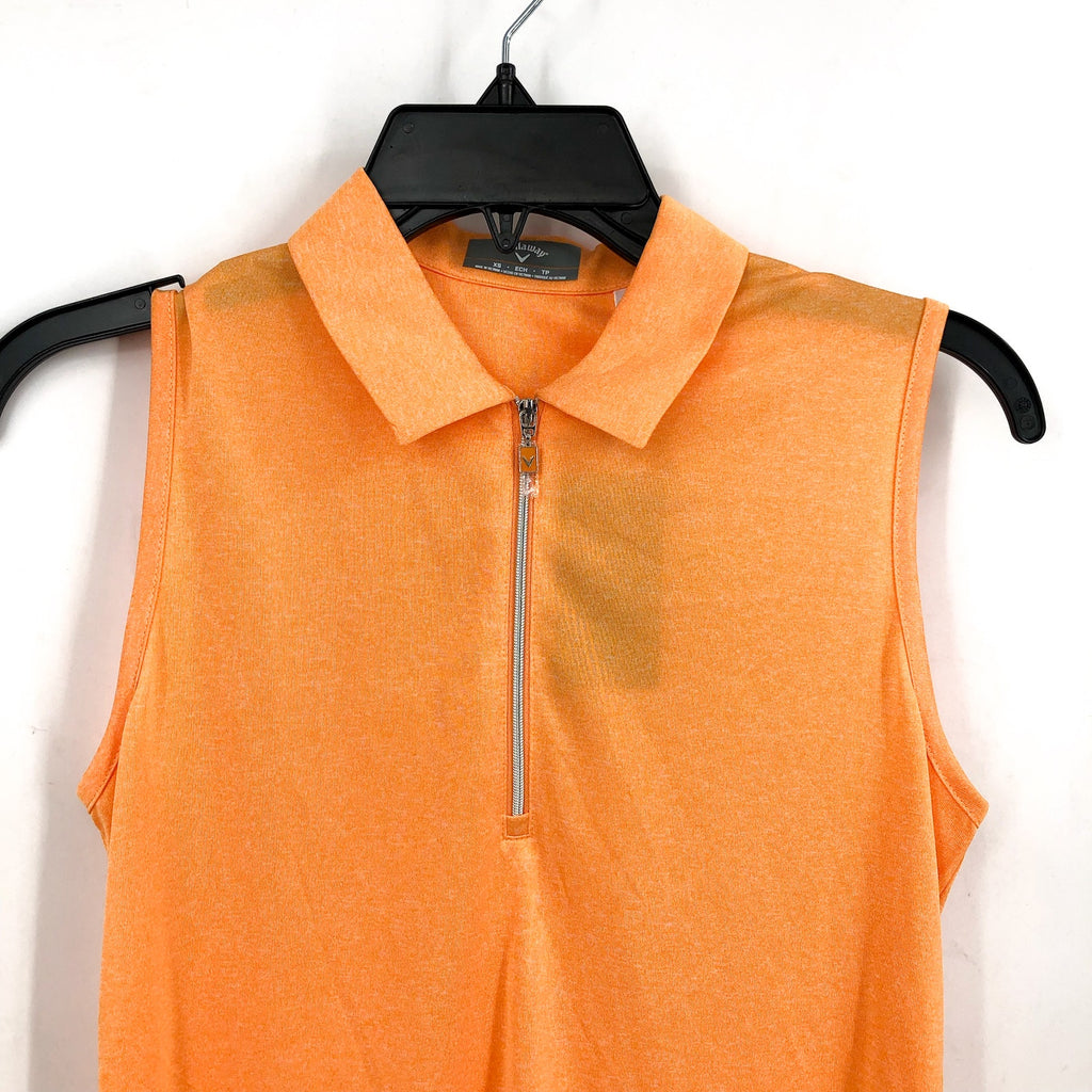 CALLAWAY Women's Quarter Zip Golf Polo Shirt XS Orange Sleeveless NWT